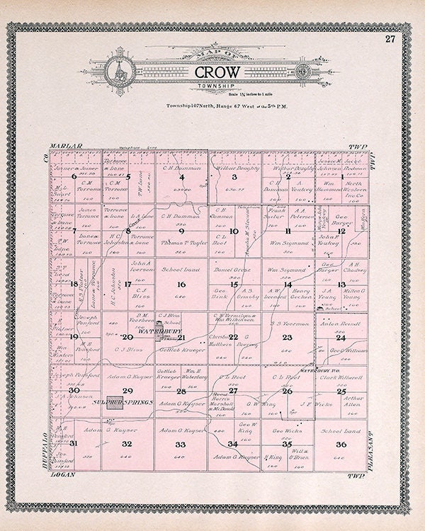 1909 Map of Crow Township Jerauld County South Dakota