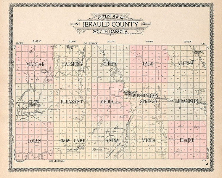 1909 Map of Jerauld County South Dakota