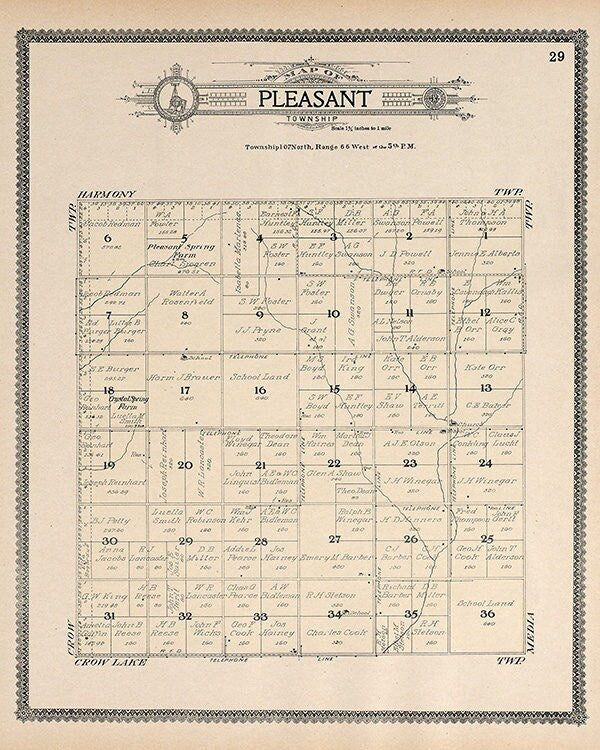 1909 Map of Pleasant Township Jerauld County South Dakota