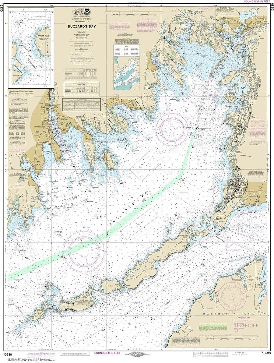 2017 Nautical Map of Buzzards Bay Massachusetts