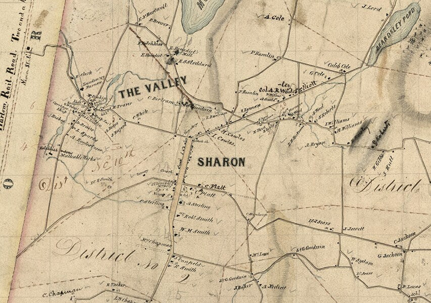 1852 Map of Sharon Litchifield County Connecticut