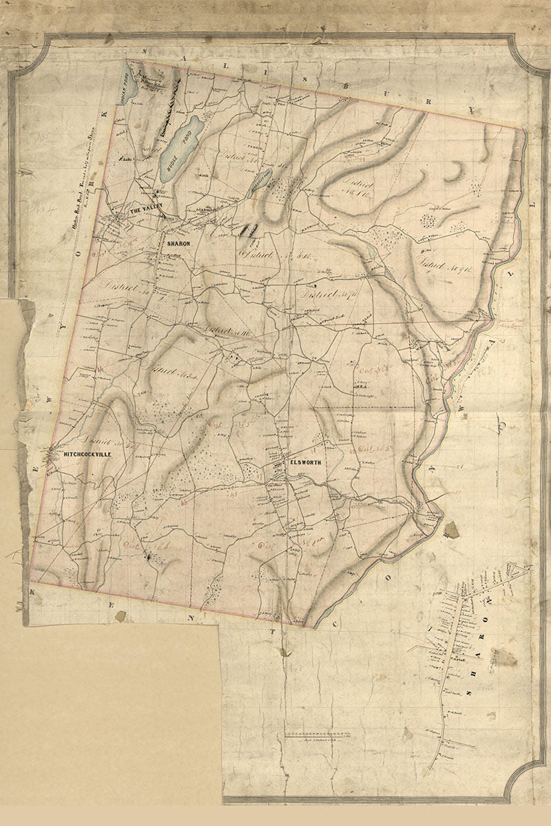 1852 Map of Sharon Litchifield County Connecticut