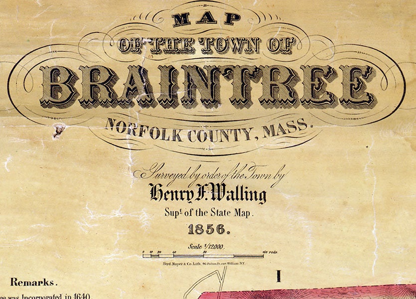 1856 Map of Baintree Norfolk Co Massachusetts