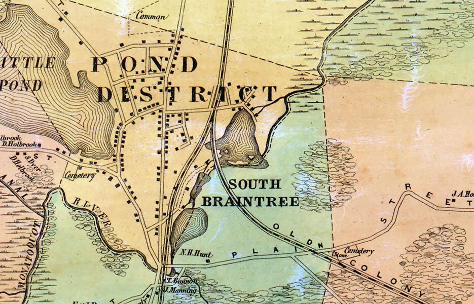 1856 Map of Baintree Norfolk Co Massachusetts