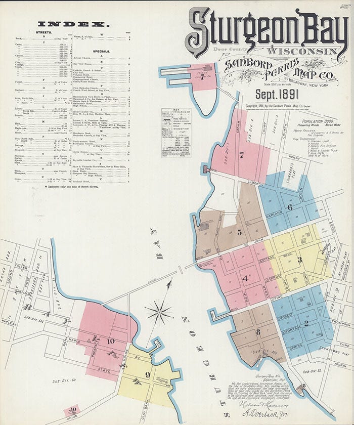 1891 Map of Sturgeon Bay Wisconsin