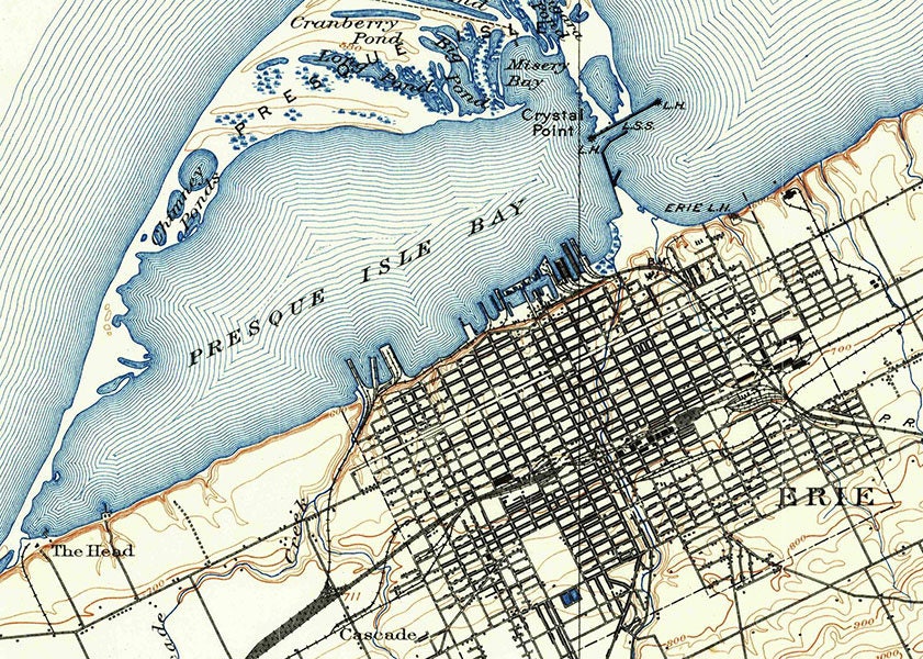 1899 Map of Erie PA and Lake Erie