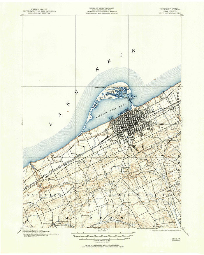 1899 Map of Erie PA and Lake Erie