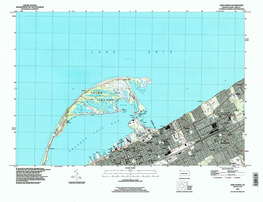 1996 Map of Erie Pa and Lake Erie