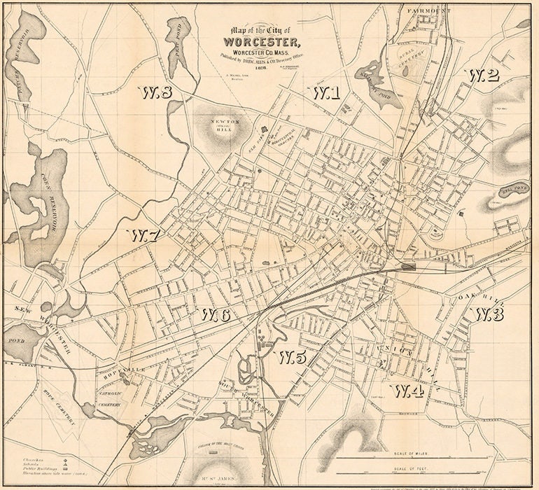 1878 Map of Worcester Worcester County Mass