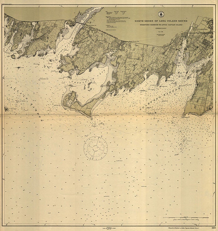 1914 Nautical Map of Stamford Harbor CT