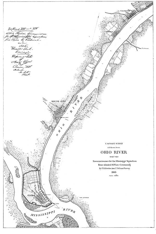 1865 Map of the Ohio River where it meets the Mississippi