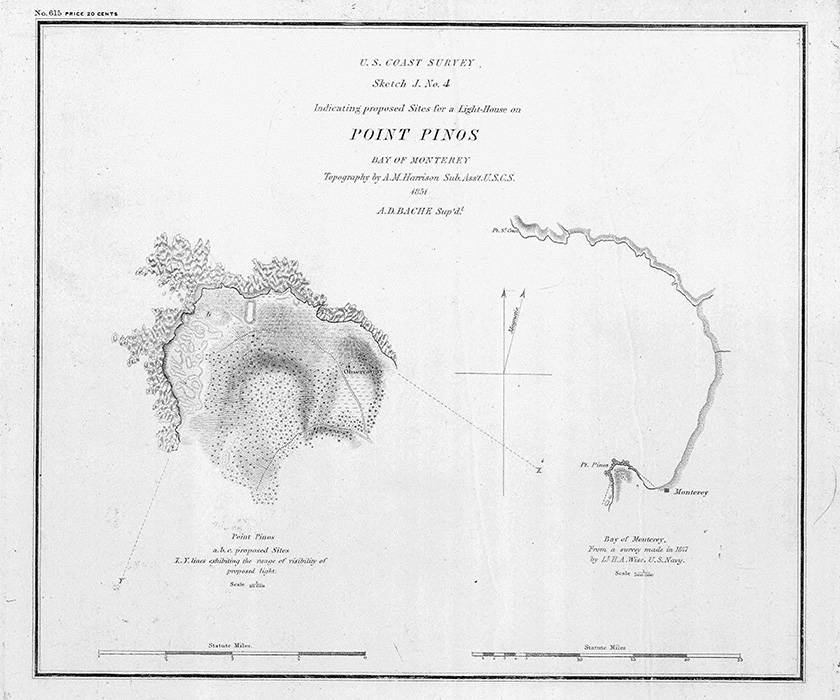 1851 Nautical Map of Point Pinos Bay of Monterey California