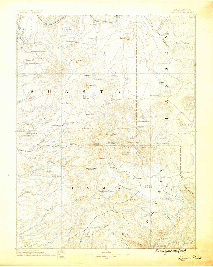 1886 Topo Map of Lassen Peak California Quadrangle