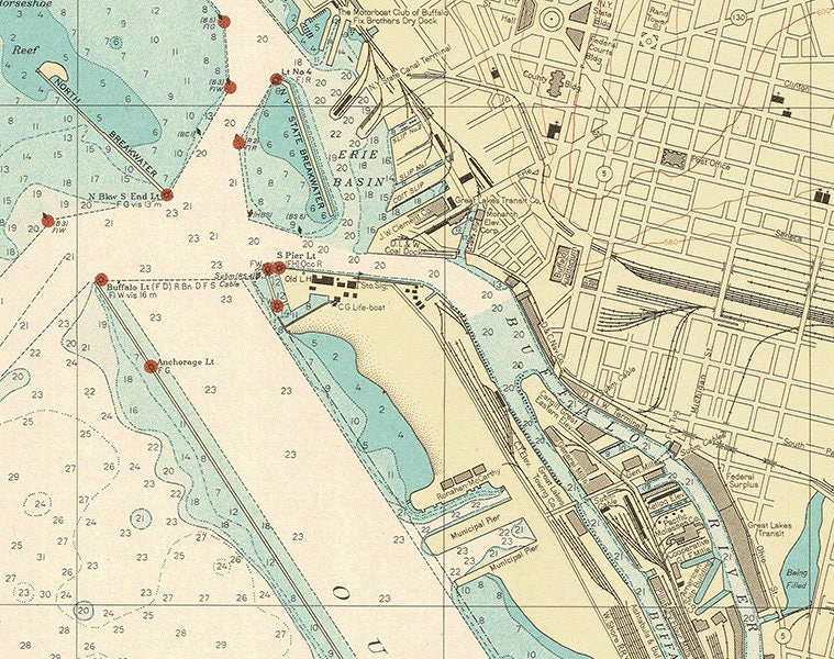 1946 Nautical Map of Buffalo Harbor New York