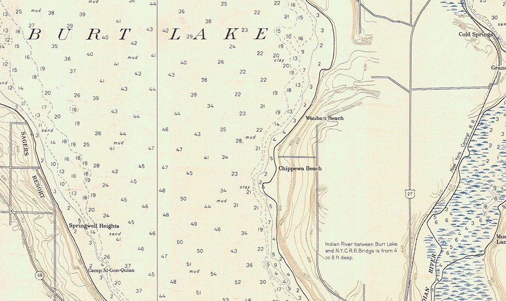 1955 Nautical Map Cheboygan to Crooked Lake Michigan