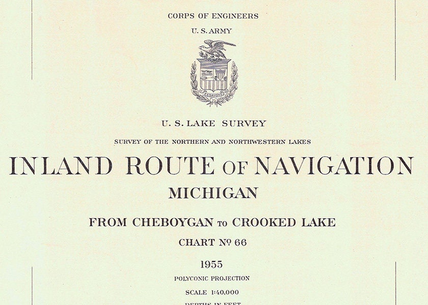 1955 Nautical Map Cheboygan to Crooked Lake Michigan