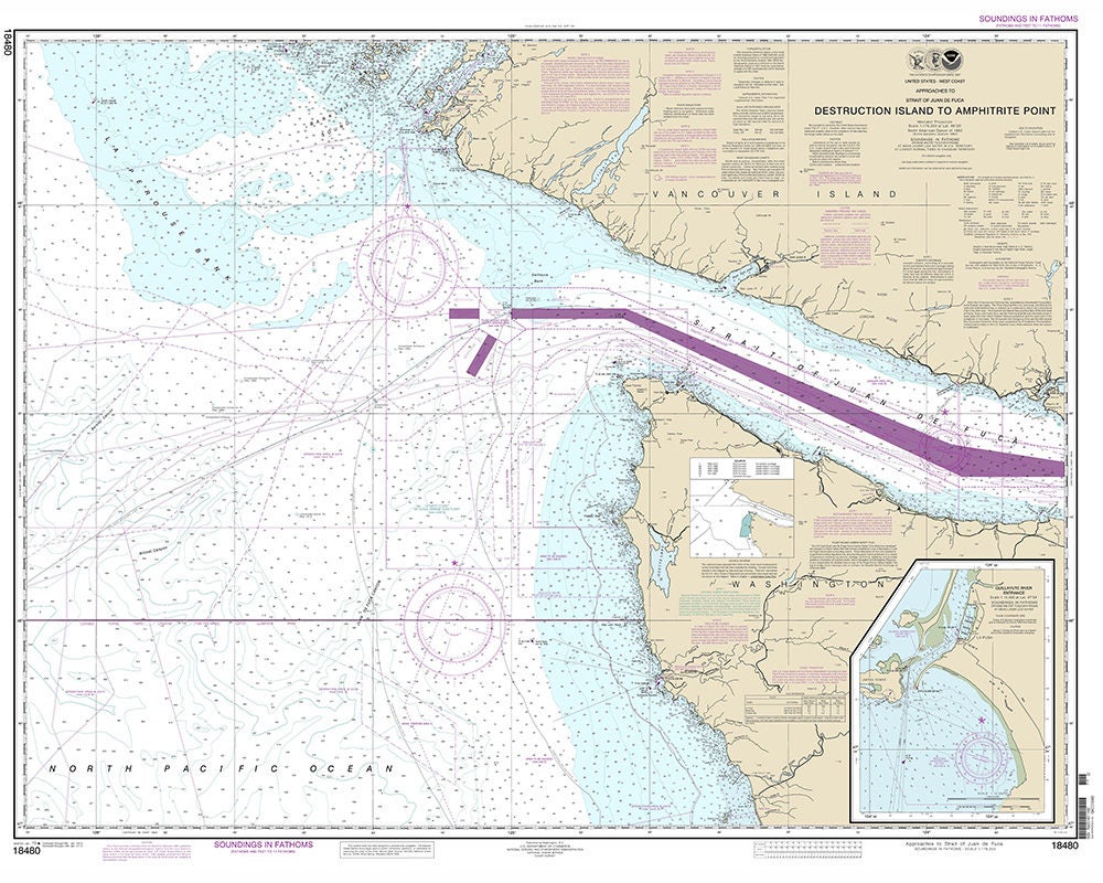 2013 Nautical Map of Strait of Juan de Fuca Washington