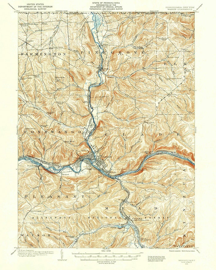 1906 Topo Map of Warren Pennsylvania