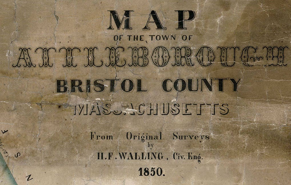 1850 Map of Attleborough Bristol County Massachusetts