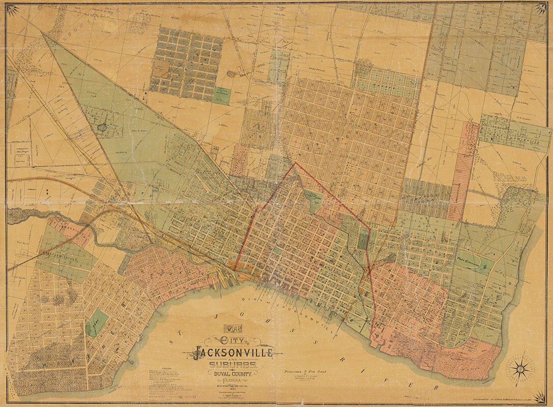 1885 Map of the city of Jacksonville Duval County Florida