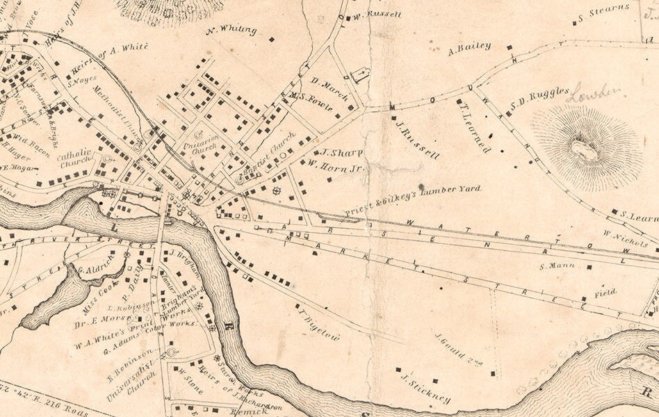 1850 Map of Watertown Massachusetts