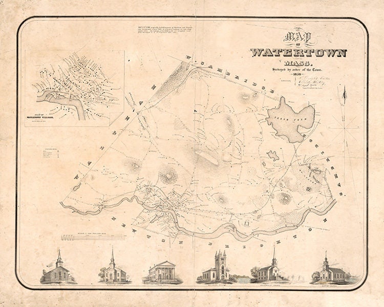 1850 Map of Watertown Massachusetts