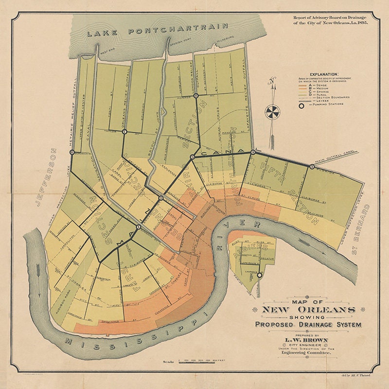 1895 Map of New Orleans Drainage System