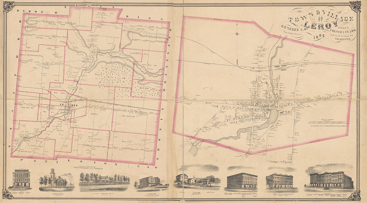 1856 Map of Leroy Genesee County New York