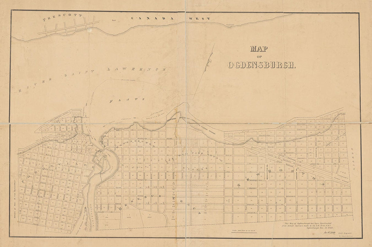 1849 Map of Ogdensburgh New York