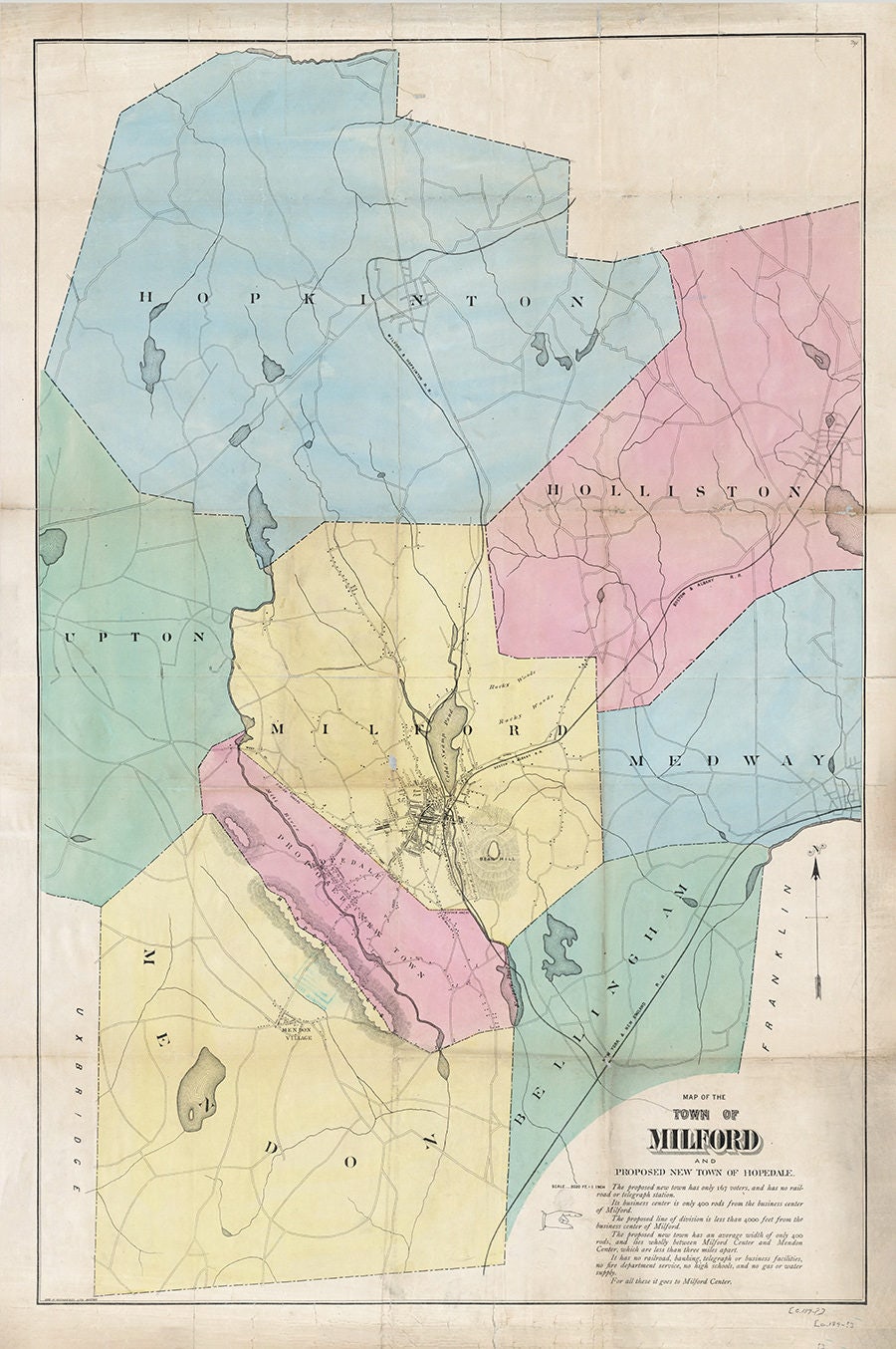 1890 Map of Milford and Hopedale Massachusetts