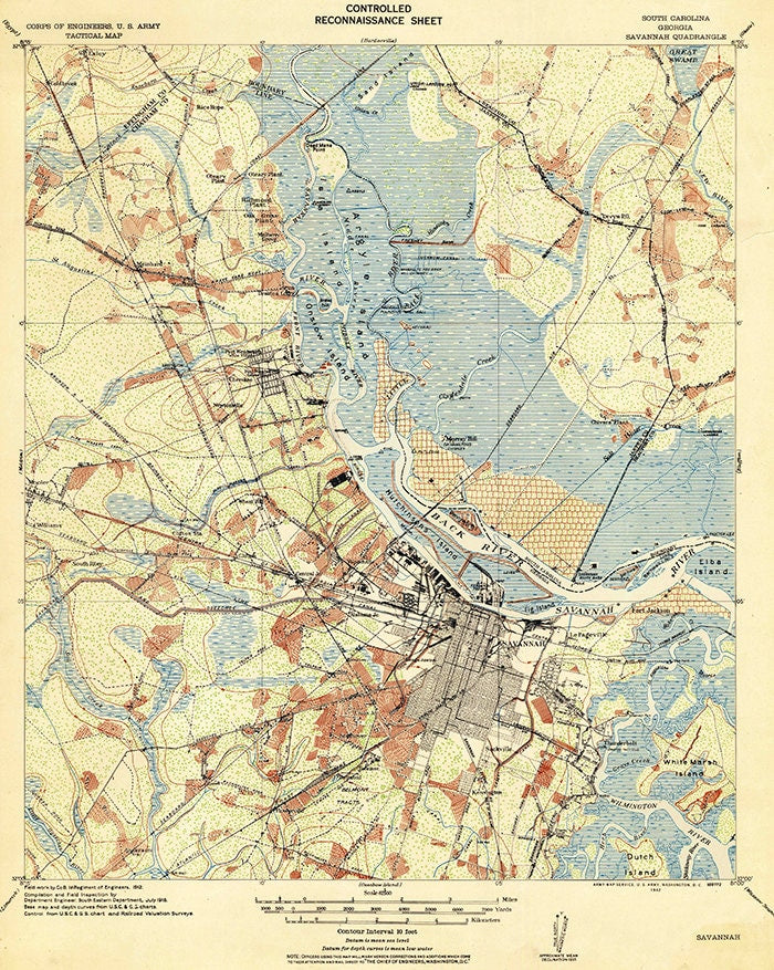 1942 Topo Map of Savannah Georgia