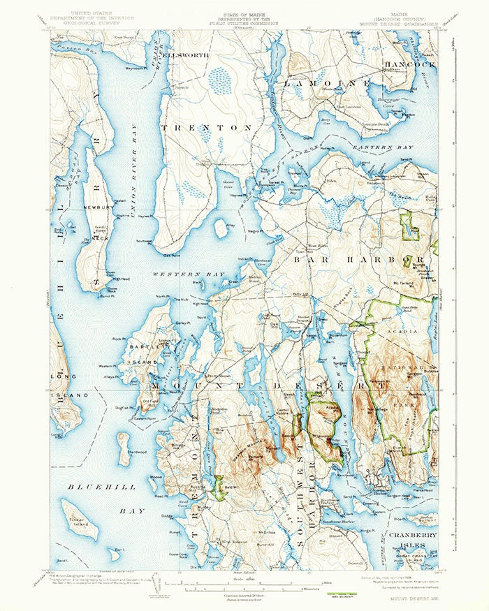 1904 Map of Mount Desert Island Maine