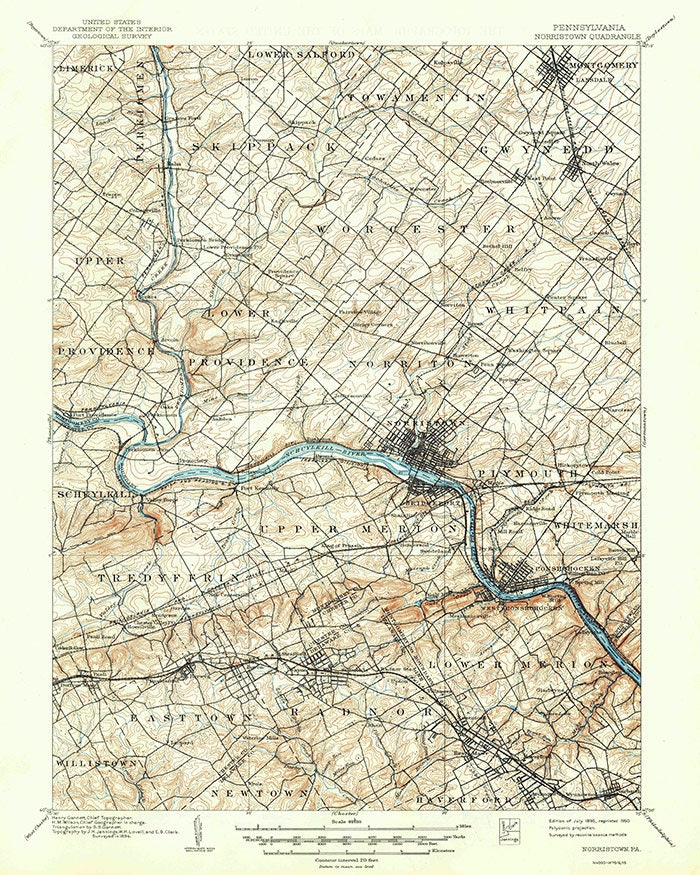1895 Topo Map of Norristown PA Quadrangle Bucks County