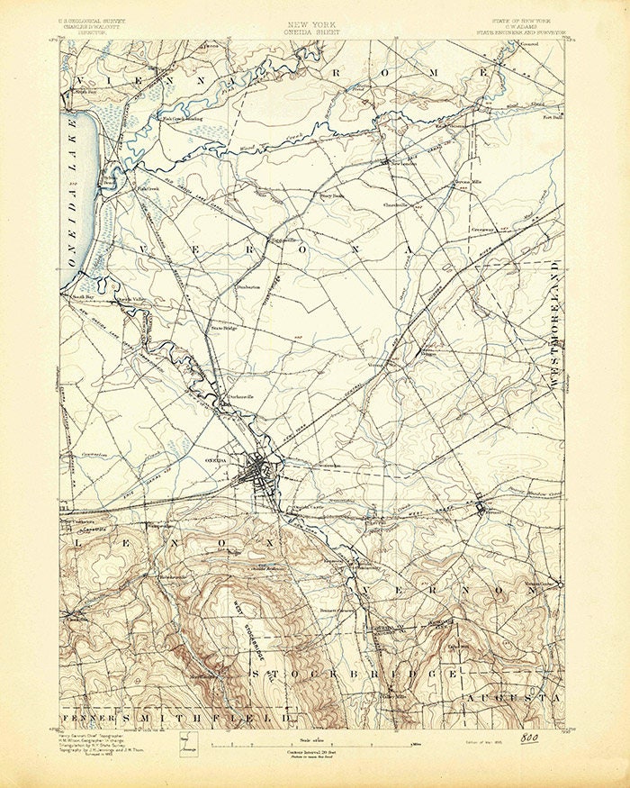 1895 Topo Map of Oneida New York Quadrangle