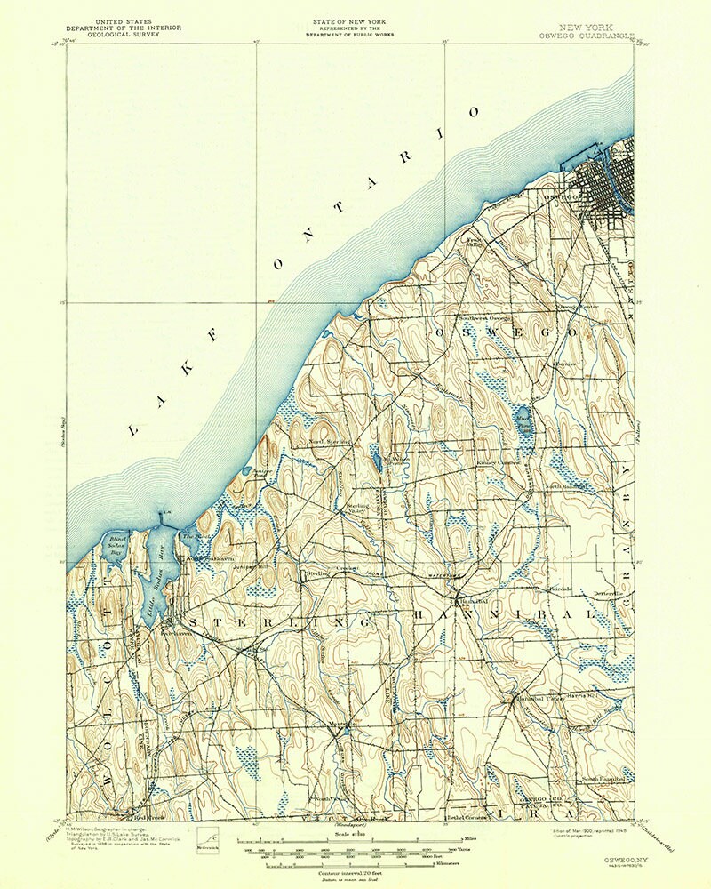 1895 Topo Map of Oswego New York Quadrangle