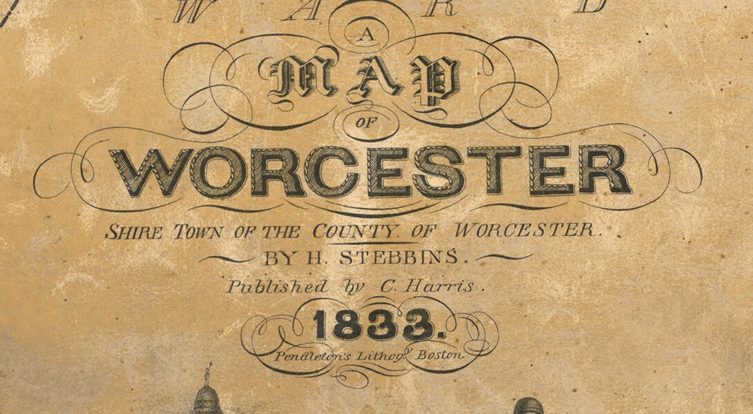 1833 Map of Worcester Worcester County Mass