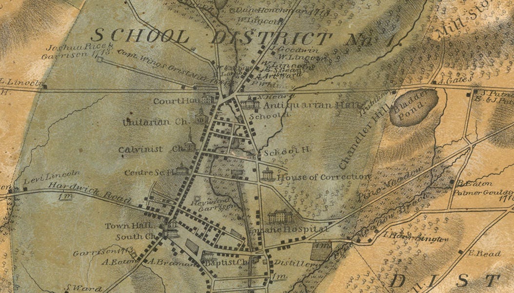 1833 Map of Worcester Worcester County Mass