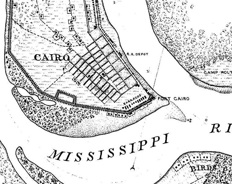 1865 Map of the Ohio River where it meets the Mississippi