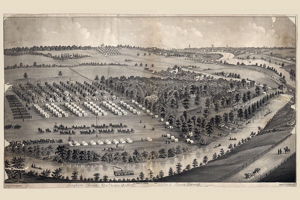 1880 Panoramic Map of Camp Foster Cuahoga Falls Ohio