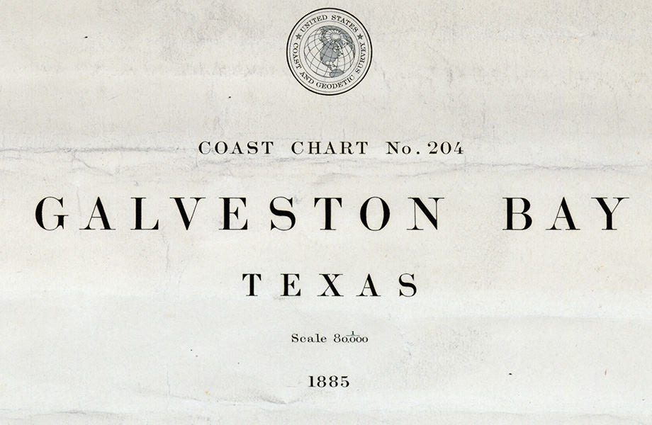 1885 Nautical Map of Galveston Bay Texas