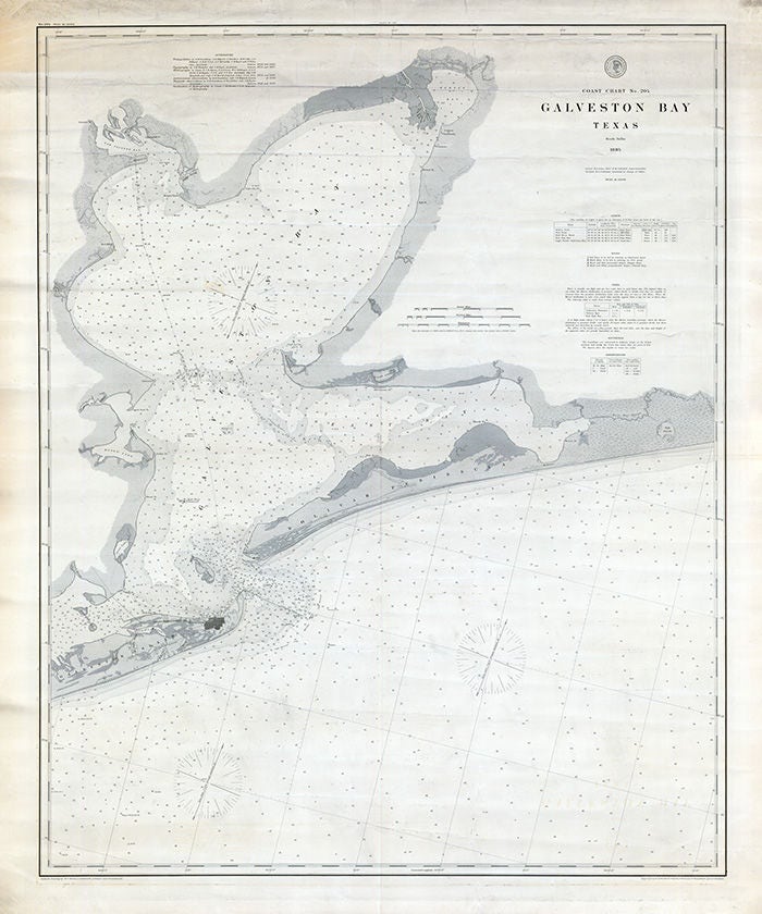 1885 Nautical Map of Galveston Bay Texas