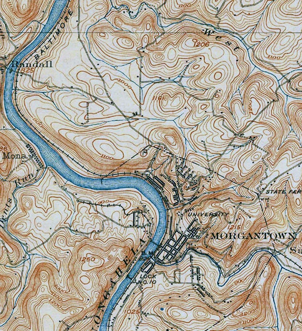 1902 Topo Map of Morgantown West Virginia Quadrangle