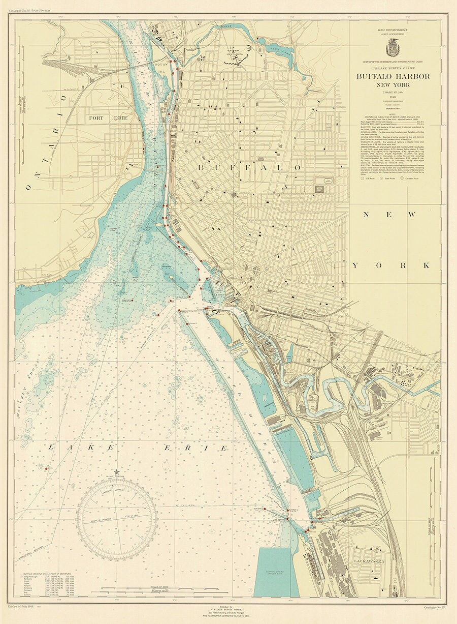 1946 Nautical Map of Buffalo Harbor New York