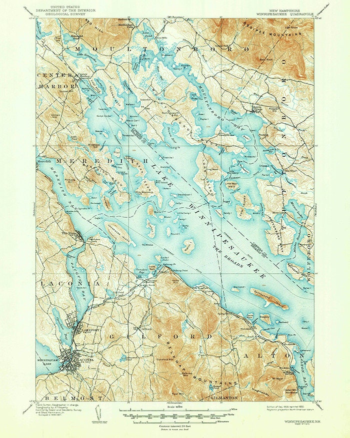 1909 Topo Map of Lake Winnipesaukee New Hampshire