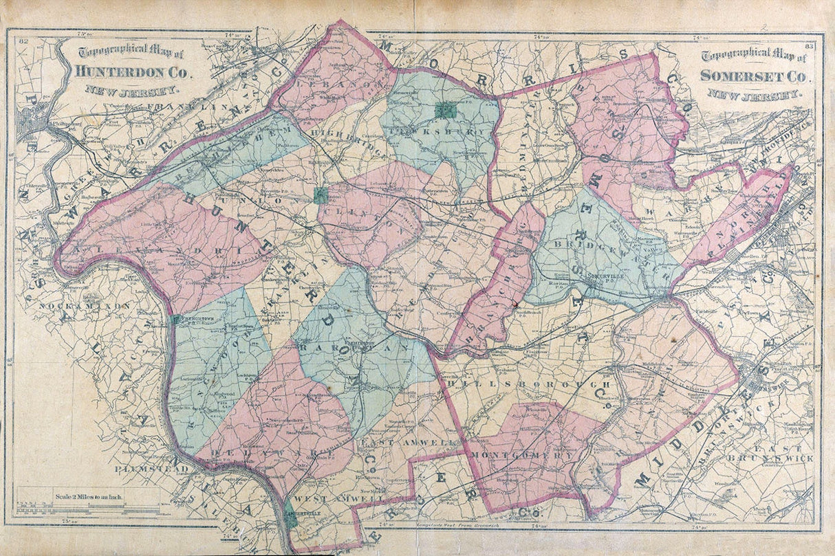 1872 Map of Hunterdon County New Jersey