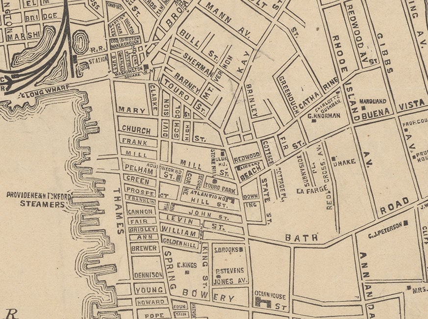 1870 Map of Newport and Island of Rhode Island