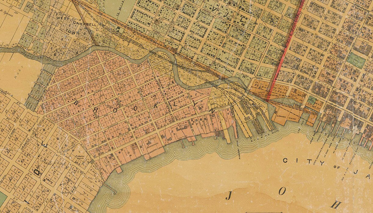 1885 Map of the city of Jacksonville Duval County Florida