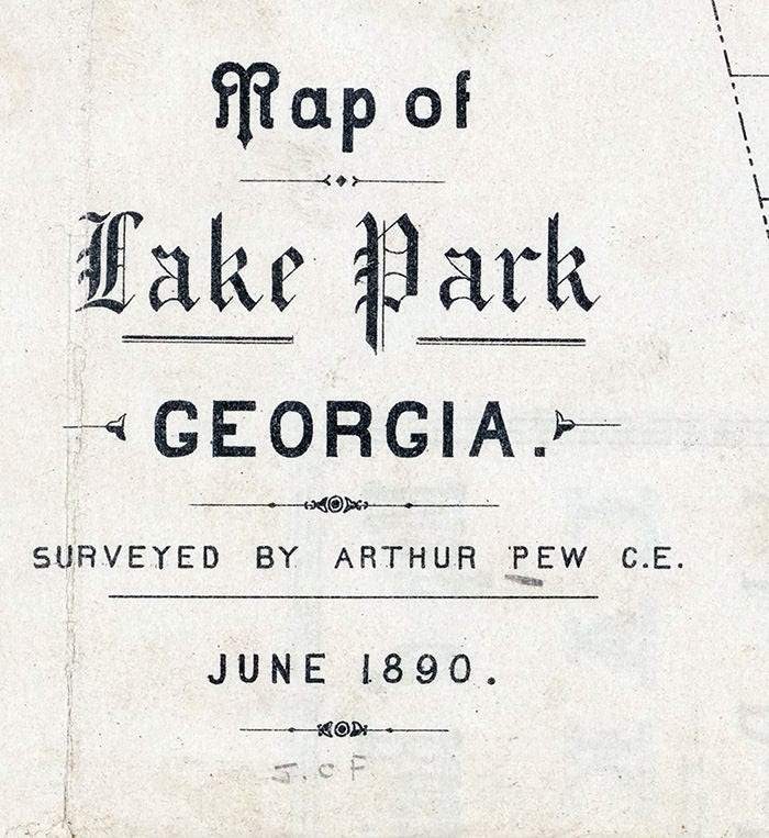 1890 Map of Lake Park Georgia