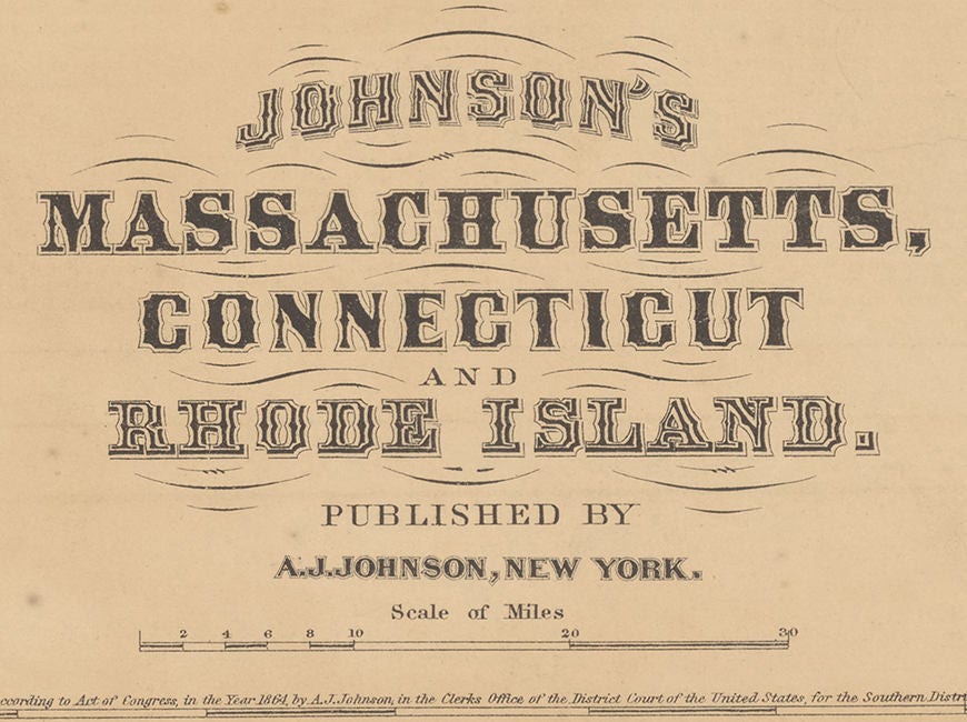 1866 Map of Massachusetts Connecticut and Rhode Island