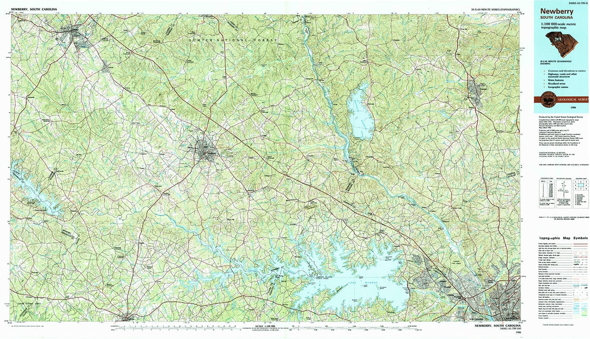 1986 Topo Map of Newberry South Carolina Quadrangle